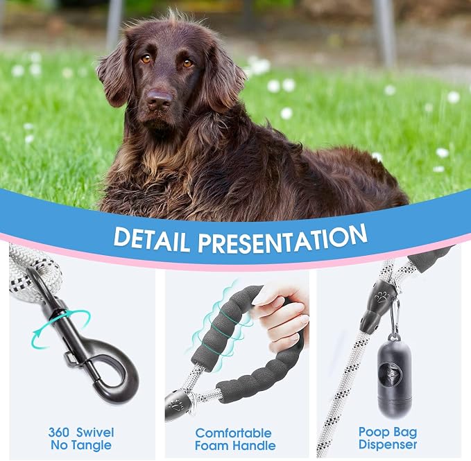 2/4/5/6 FT Dog Leash with Comfortable Padded Handle and Highly Reflective Threads for Small Medium and Large Dogs (6FT-1/2'', Silver) - Image 3