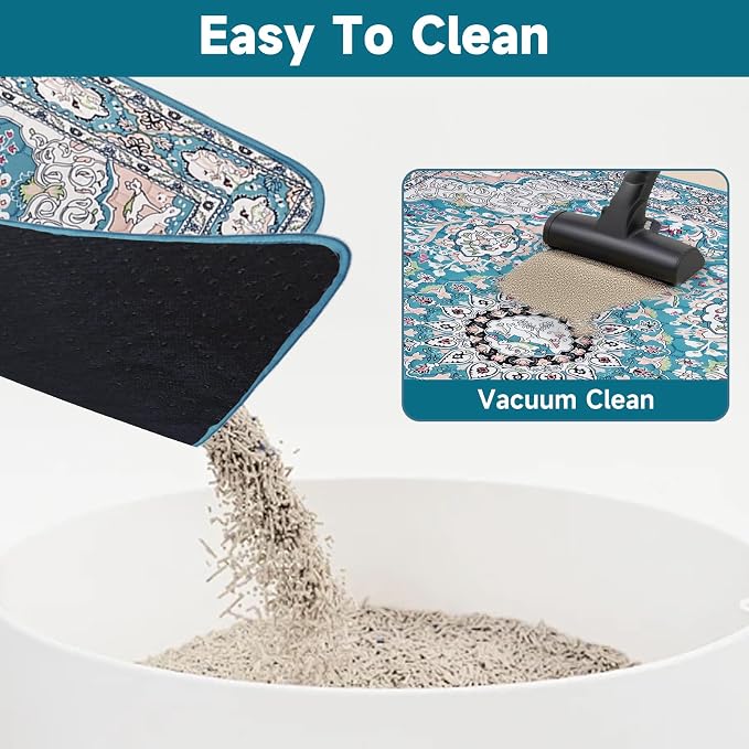 Cat Litter Mat, Reusable Kitty Litter Trapping Mat 2 PCs, 36"x36" Washable Litter Mats for Cats, Waterproof & Non-Slip Compatible with Cat Box (Lake Blue Medallion, 36"x36"(2 PCS)) - Image 4