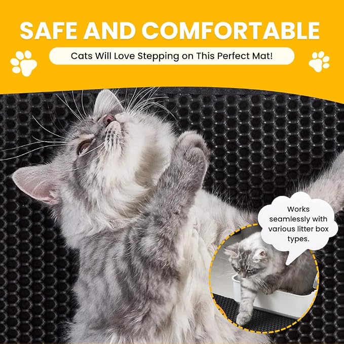 Andalus Brands Medium Cat Litter Mat - Waterproof & Urine-Proof Litter Box Mat, Non-Slip Kitty Litter Mats for Floor, Easy to Clean Litter Trapping Design (24" x 15", Black) - Image 3