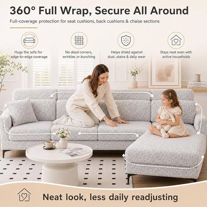 Stretch Sofa Slipcover, 2026 Upgraded Non Slip Couch Cover with Adjustable Straps, Pet Dog Cat Friendly Furniture Protector for 3 Seater, Washable for Living Room - Image 6