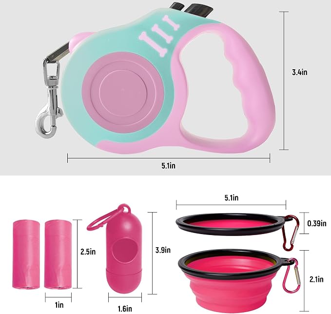 Retractable Dog Leash Automatic Telescopic Tractor Dog Tape | Pet Tape 10/16 FT Durable and Convenient, with Folding Bowl, Dispenser, Rubbish Bags, Suitable for Small and Medium Dogs - Image 3
