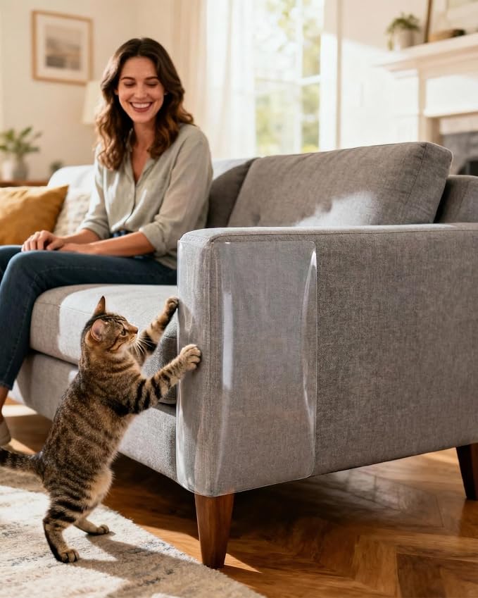 Cat Scratch Furniture Protector (12-Pack + 50 Twist Pins), Clear Anti-Scratch Sheets for Couch & Furniture, Self-Adhesive Protectors for Cats, No Residue, Cuttable Guards for Sofa, Door & Wall - Image 7