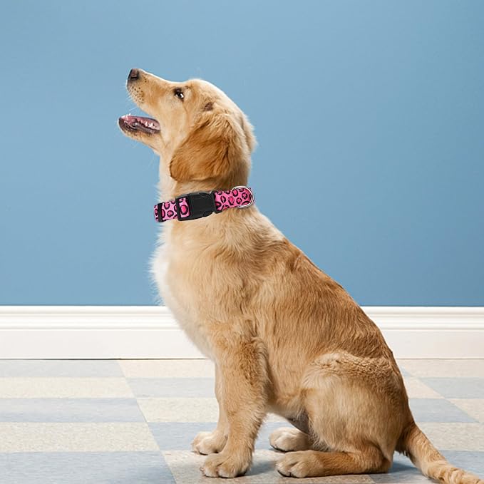 Reflective Dog Collar, Adjustable Soft Neoprene Padded,Leopard Pink,S | Breathable Nylon for Small Dogs,Tear-Resistant Webbing,Chafe‑Free on Walks and Hikes,Metal D-Ring,Night Safety - Image 2