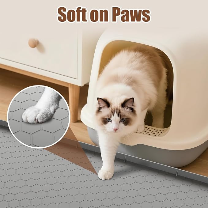 Cat Mat for Litter Box, 40" X 28" Large Silicone Cat Litter Trapping Mat | Waterproof Kitty Litter Mat, Urine-Proof, Easy to Clean, Non-Slip Kitty Scratch Pad for Floor(Gray) - Image 4
