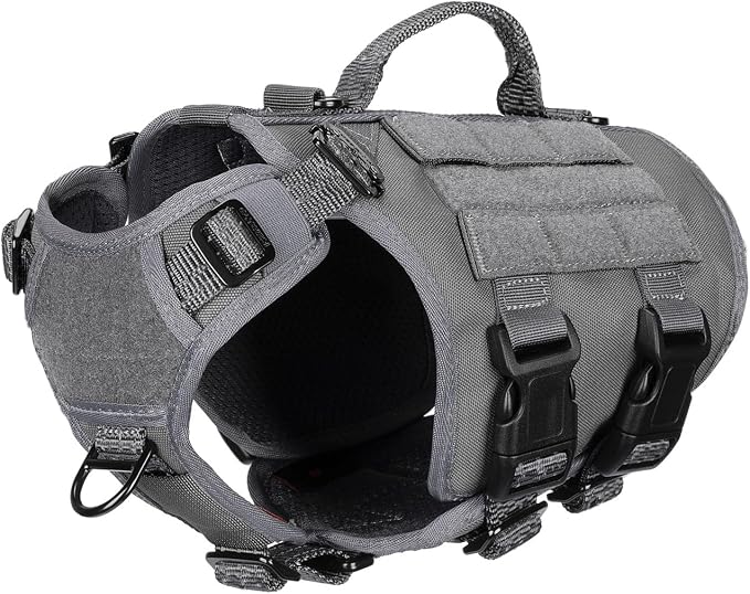 ICEFANG No Pull Tactical Dog Harness for X-Small Dogs,Adjustable Dog Vest | Control Handle,MOLLE Panel,Front Hook,3 Leash Clips,Soft Padded,for walking training,Grey,X-Small by ICEFANGDIRECT