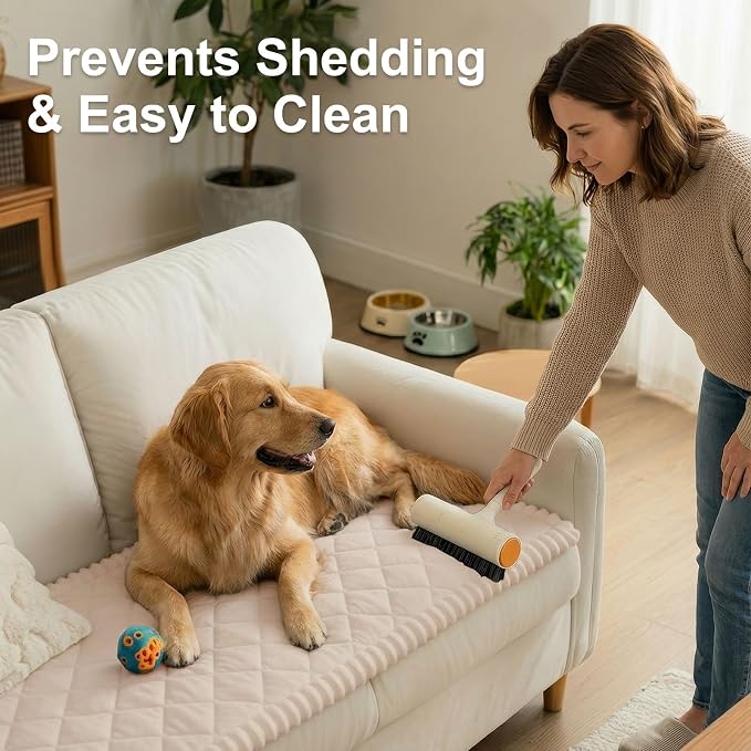 Smiry Non Slip Couch Cover for Dogs, Fuzzy Plush Pet Sofa Protector | Washable Furniture Cover for Large Dogs & Cats, Scratch & Dirt Resistant, Covers Backrest & Armrest, Apricot, 27.6"x27.6" - Image 8
