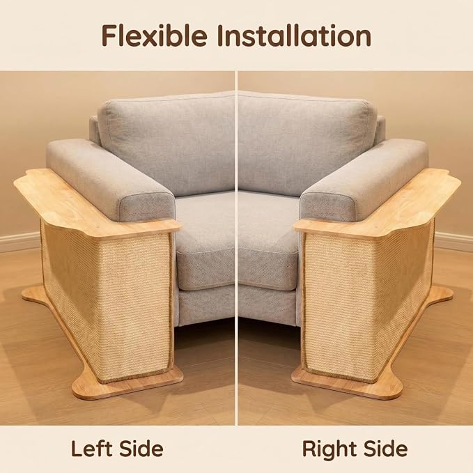SHENGOCASE L Shaped Sofa Couch Corner Cat Scratching Post, Sisal Scratch Pad Mat, Armrest Protector with Replaceable Sisal Scratcher End Table - Image 2