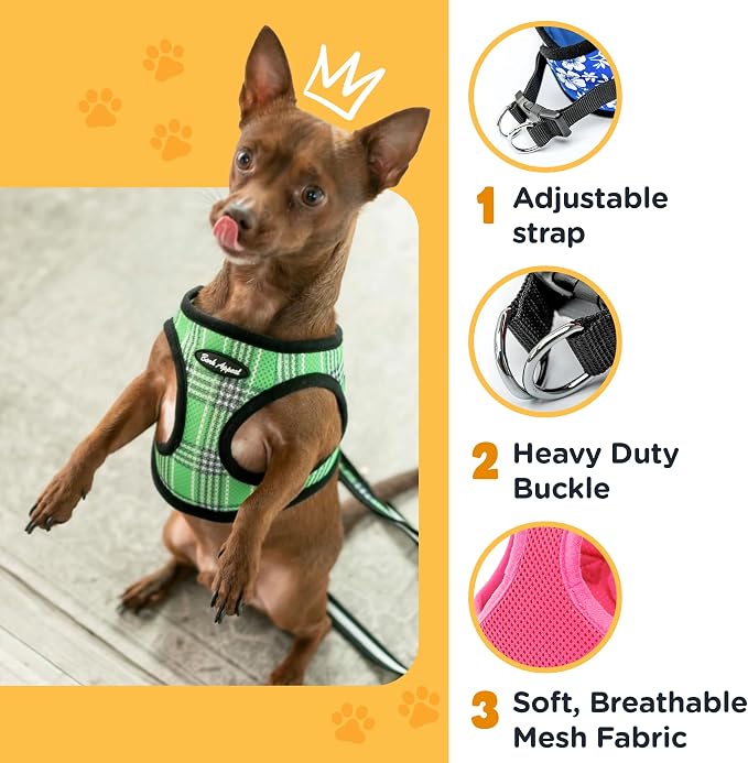 Bark Appeal Coral Red Plaid Step-in Dog Harness for Extra Small Sized Pets – Updated Sizing, Re-Measuring is Essential – Soft Vest Harness – Anti-Choke with Adjustable Strap & Heavy Duty Clip – XS - Image 4