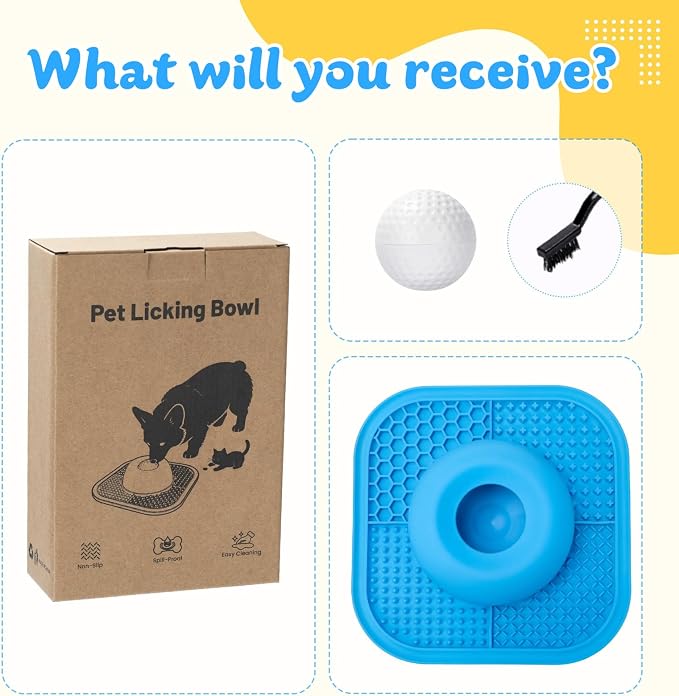 Slow Feeder Dog Bowls & Lick Mat for Liquid and Thick Treat, Anti-Slip Dog Lick Bowl with Interactive Rolling Ball, 5/6 Cup Pup Licking Toy for Large Medium Small Dogs and Cats Blue - Image 8