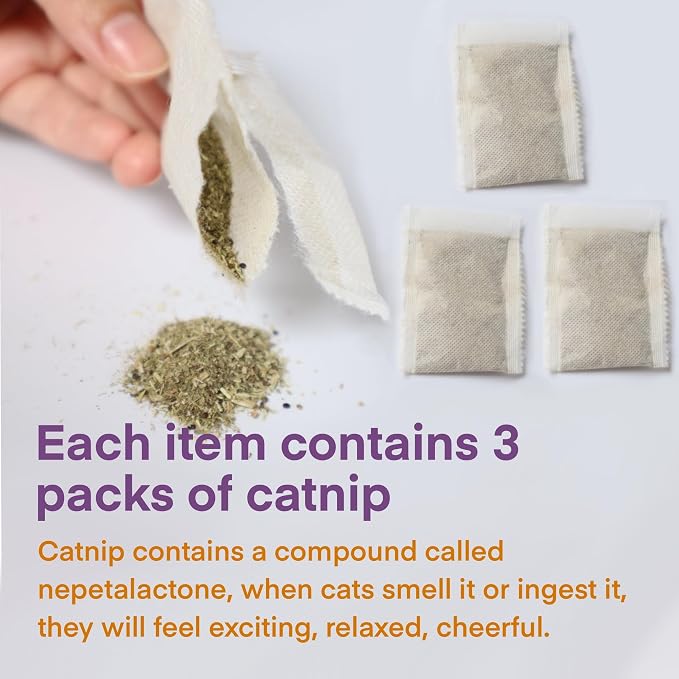 Kitten Toys, Cat Chew Toy for Teeth Cleaning, Catnip Rope Toys for Indoor Kittens, Interactive Cat Nip Teething Toys for Cats, Kitty Kicker Toy, 6 Pack (Plus 3 Pouches of Catnip) - Image 6