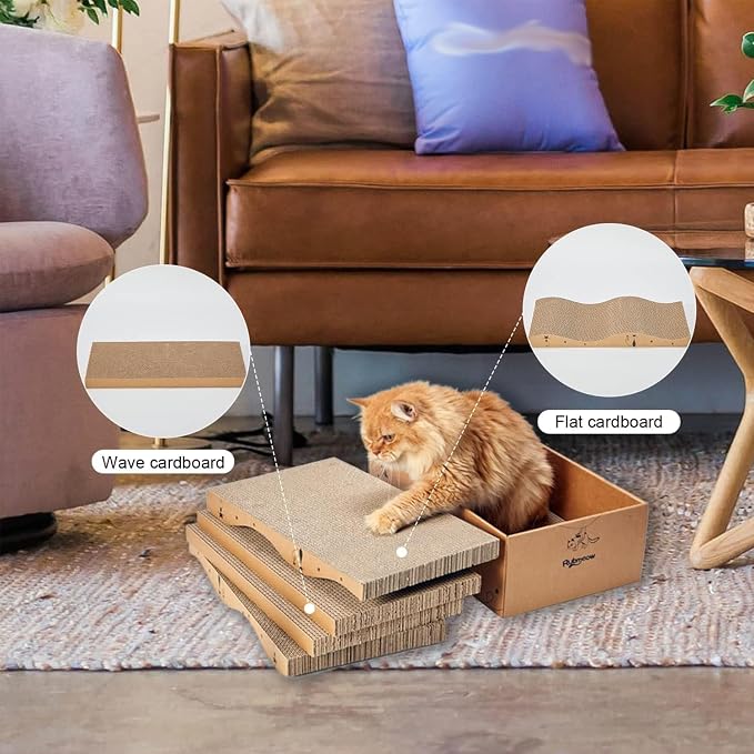 Cat Scratcher Cardboard Scratch Pad for Indoor Cats and Kitty 5pcs | Corrugated Cat Scratching Board Bed Large 17*10in Reversible Durable with Box and Catnip - Image 3
