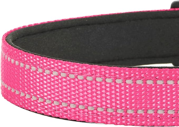 Reflective Dog Collar, Adjustable Soft Neoprene Padded,Hotpink,L | Breathable Nylon for Large Dogs,Tear-Resistant Webbing,Chafe‑Free on Walks and Hikes,Metal D-Ring,Night Safety - Image 5