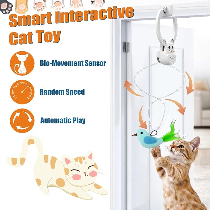 Interactive Cat Toys for Indoor Cats, Automatic Flying Bird Feather Wand Toy for Chase Exercise Enrichment, Rechargeable Durable Safe Hanging Cat Toy for Bored Kittens & Adult Cats - Image 2