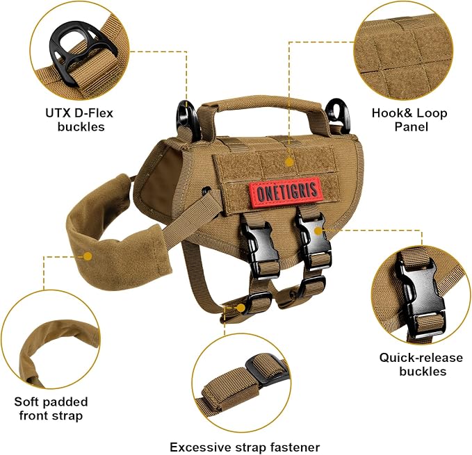 OneTigris Tactical Dog Harness XXS Puppy Vest with Vertical Handle | Tactical XXS puppy harness with vertical handle & fleece padding. Quick-release for easy on/off. Ideal for training & walks. - Image 3