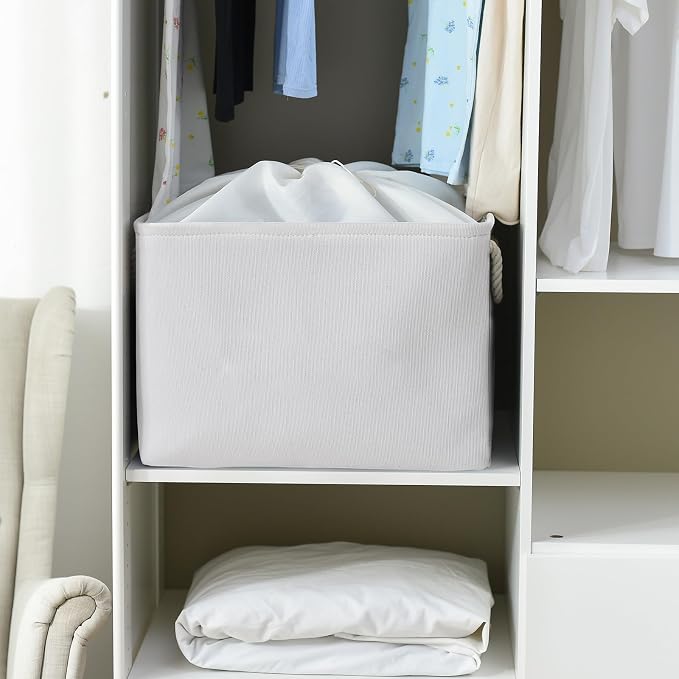 TheWarmHome Organization and Storage Basket for Shelves - Extra Jumbo 3 Pack 20.5x15.8x13.8 inch Cube Storage Bins for Toy Closet Box Home Organizer Gift (White) - Image 3