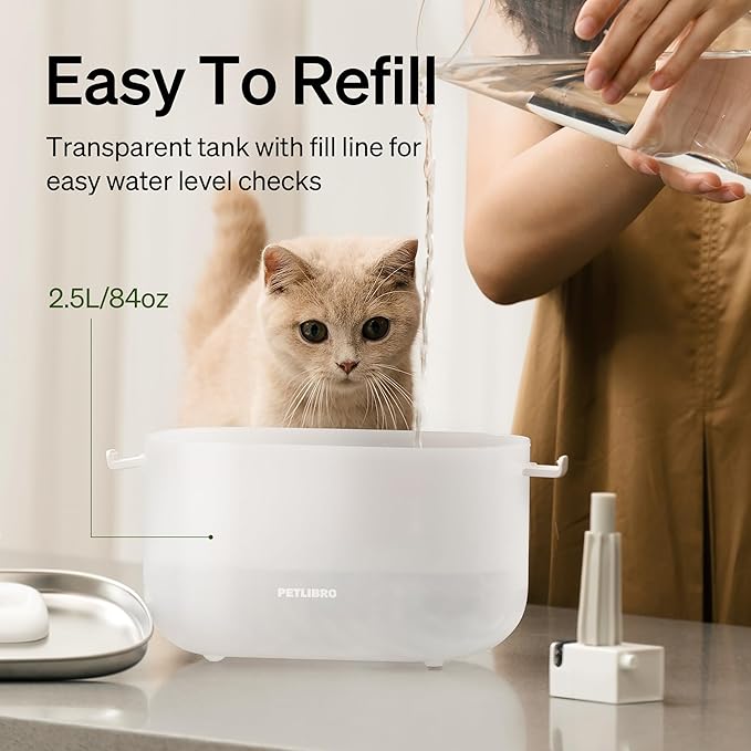 PETLIBRO Cat Water Fountain, Cat Fountain Indoor Stainless Steel Tray, 2.5L/84oz Wireless Pump Pet Water Fountain, Cat Water Dispenser with Two Flow Modes, Pet Fountain for Drinking Easy Clean - Image 6