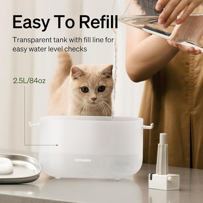 PETLIBRO Cat Water Fountain + PETLIBRO Genuine 4 Packs Filters, Cat Fountain Indoor Stainless Steel Tray, 2.5L/84oz Wireless Pump Pet Water Fountain, Cat Water Dispenser with Two Flow Modes - Image 2