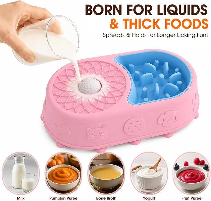Slow Feeder Dog Bowl with Lick Mat, 2 in 1 Silicone Feeding Bowl | Promotes Healthy Eating Habits and Engaging Mealtime Experience - Image 4