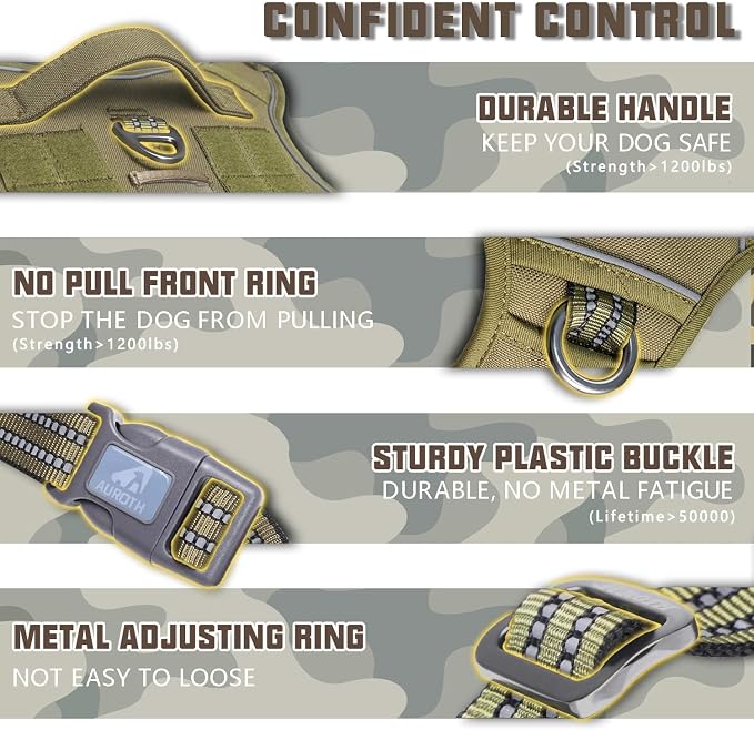 AUROTH Tactical Dog Harness for Small Medium Dogs No Pull Adjustable Pet Harness Reflective K9 Working Training Easy Control Pet Vest Military Service Dog Harnesses Army Yellow S | No Choke, Heavy Duty, Reflective, Military K9, Adjustable, Handle, Easy... - Image 3