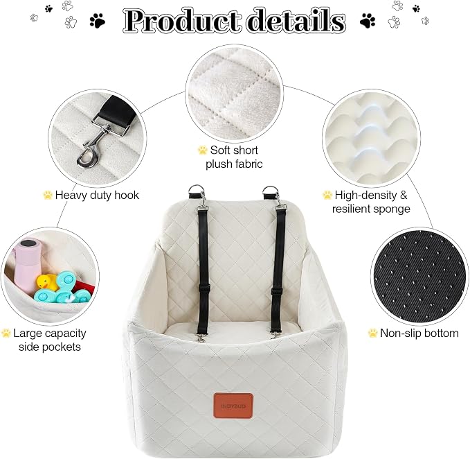 Dog Car Seat for Dogs up to 35lbs, Small Medium Dog Booster Seat with Adjustable Straps and Anti Slip Bottom,Fully Detachable Washable Pet Car Seat with 2 Storage Pockets (Beige, Medium) - Image 5