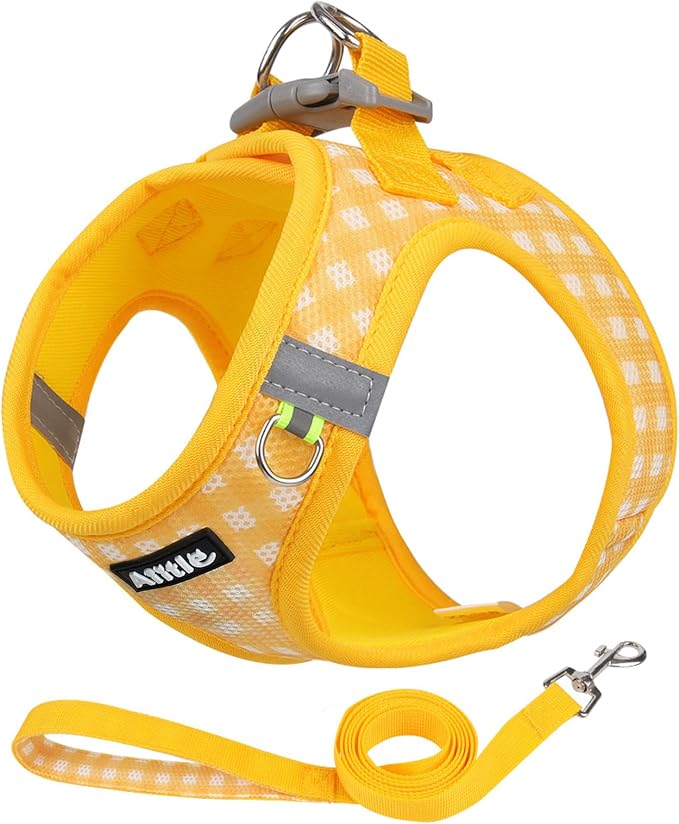 AIITLE Step in Medium Dog Harness and Leash Set, Puppy Pet Vest, Yellow M | Breathable Mesh, Adjustable Fit, No-Pull Reflective Design, Escape Proof, for Small-Medium Dogs, Outdoor Walking, Running by AIITLE-FORPETSBETTERLIFE