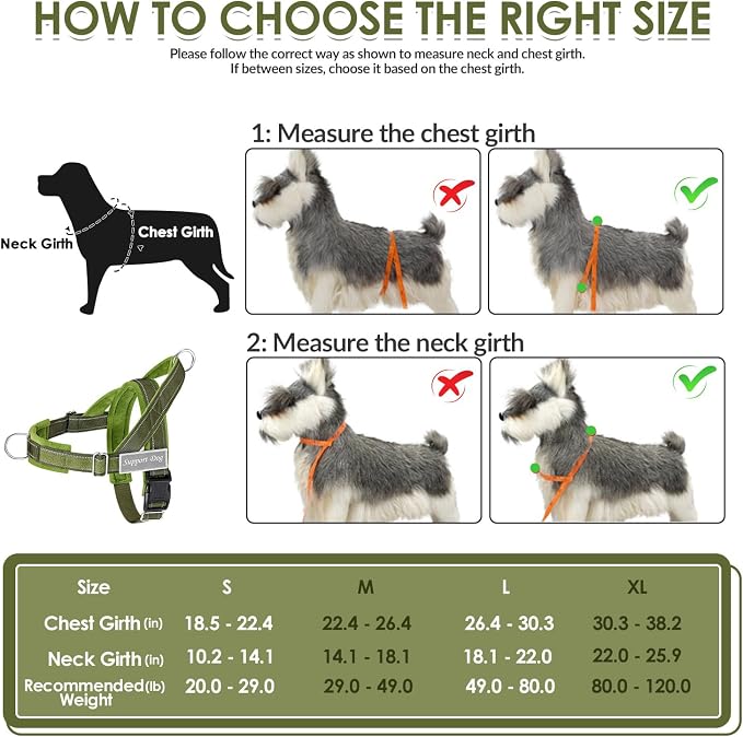 SlowTon No Pull Dog Harness with Front Clip - Heavy Duty, Soft Padded | Neck & Chest Adjustable, Tactical Pet Vest and Leash Set for Large Medium Sized Dogs, for Easy Walk & Training, Green M - Image 6