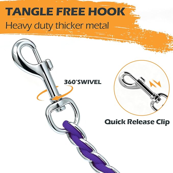 S-ETOVUS-Chain Dog Leash, Bite-Proof Metal Leash, with Padded Handle | Three Sizes 7.25FT/5.2FT/4FT, Woven From Nylon Rope And Chain, Durable And Bite-Resistant, Comfortable With Padded Handles - Image 3