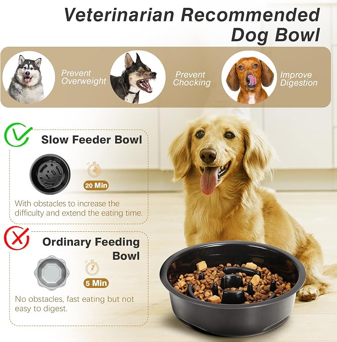 Lewondr Elevated Slow Feeder Dog Bowls with 3 Heights Adjustable Stand | Stainless Steel & Slow Feeder Bowls, Adjustable Dog Slow Feeder Bowl Non-Slip Dog Bowl Stand for Medium Large Breed - Image 4