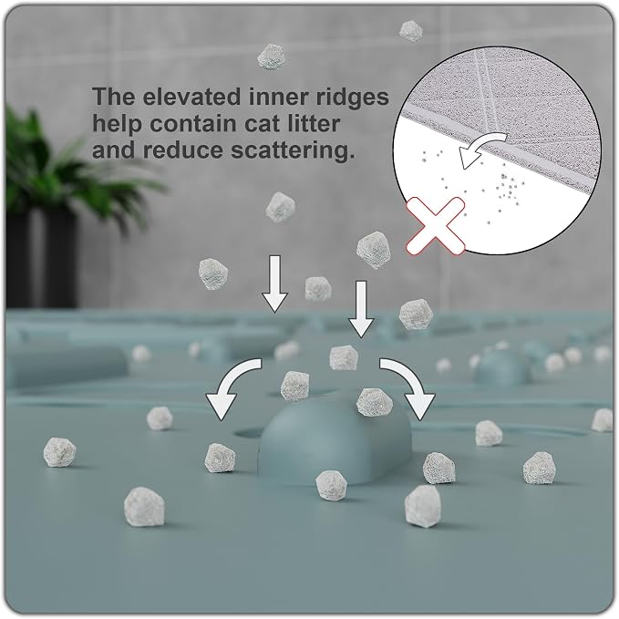 Large Cat Litter Mat, 31.5x23.6 Silicone Trapping Mat Light Blue | for Kitty Litter Box, Easy Clean, BPA Free Rubber, Center Litter Collection, Easy Pour-Back, Waterproof, Odor-Resistant - Image 3