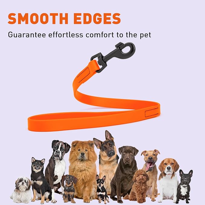 Dogline Biothane Waterproof Dog Leash Strong Coated Nylon Webbing with Black Hardware Odor-Proof Easy to Clean High Performance for Small or Large Dogs Made in USA 2 ft Lead, Hunter Orange - Image 8