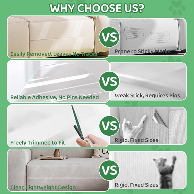 Cat and Dog Scratch Furniture Protector, 160" x 12.4" Transparent Self-Adhesive Cat Scratch Protector, Couch Corner Door Wall Bed Anti-Scratch Guard with Scraper - Image 5