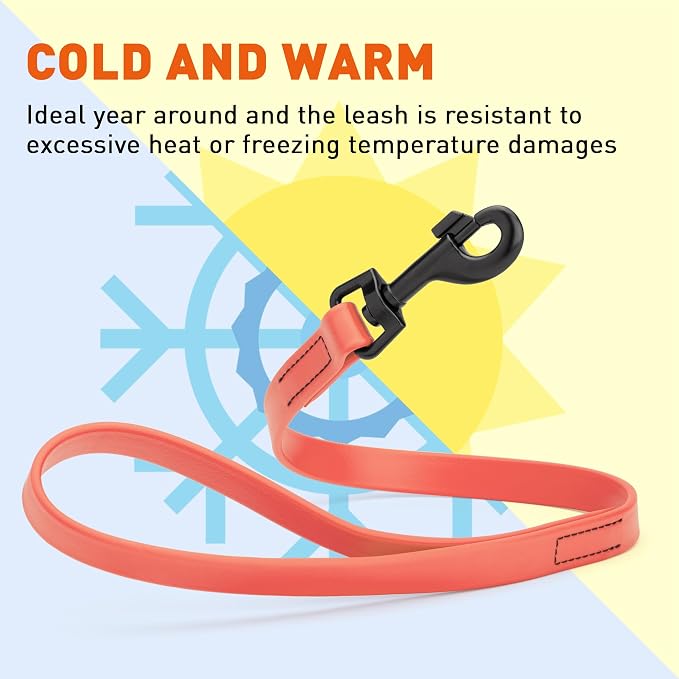 Dogline Biothane Waterproof Dog Leash Strong Coated Nylon Webbing with Black Hardware Odor-Proof Easy to Clean High Performance for Small or Large Dogs Made in USA 2 ft Lead, Coral - Image 6