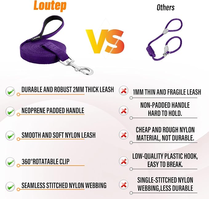 Long Line Dog Training Leash with Padded Handle, 15 ft, Purple | Durable nylon webbing with reinforced stitching and 360° swivel clip for recall and obedience - Image 6