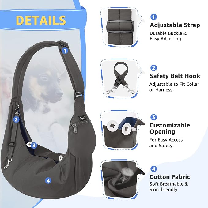 SlowTon Dog Carrier Sling - Thick Padded Shoulder Strap Adjustable, Grey S | Dog Carriers for Small Dogs, Puppy Carrier Purse for Pet Cat with Front Zipper Pocket Safety Belt Machine Washable - Image 2
