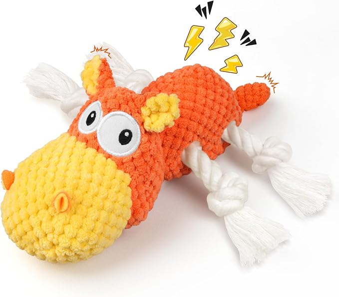 TOOPTATE Hippo Squeaky Dog Toy, Yellow Orange, Medium | Cute Plush Design, Rope Legs for Tugging, Helps Keep Dogs Busy, Suitable for Small, Medium, and Large Dogs by TOOPTATE