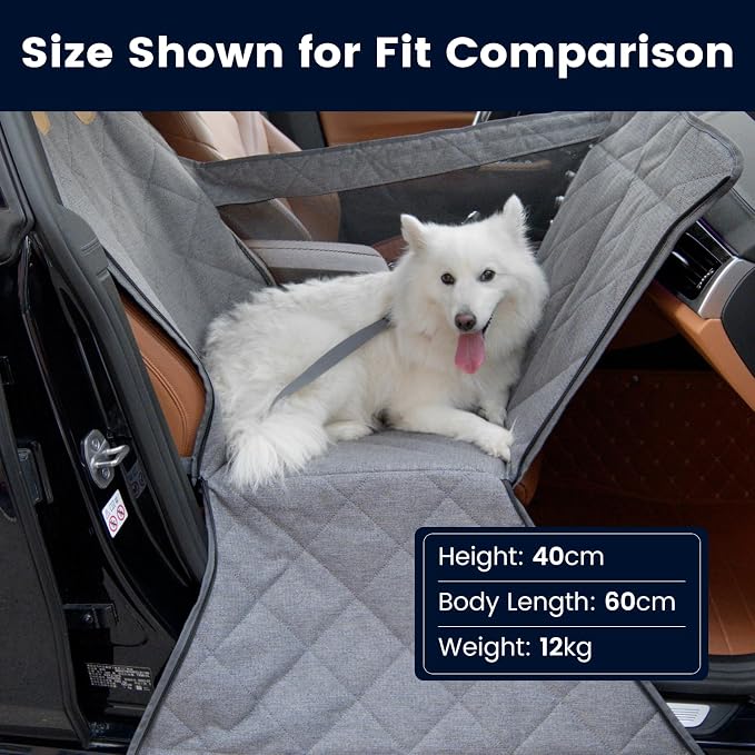 Front Seat Dog Car Seat for Small/Medium Dogs with Door Protection – Full Coverage Waterproof Pet Booster Seat with Mesh Window, Zippered Side Flaps, Safety Buckle, Grey Linen Fabric - Image 8