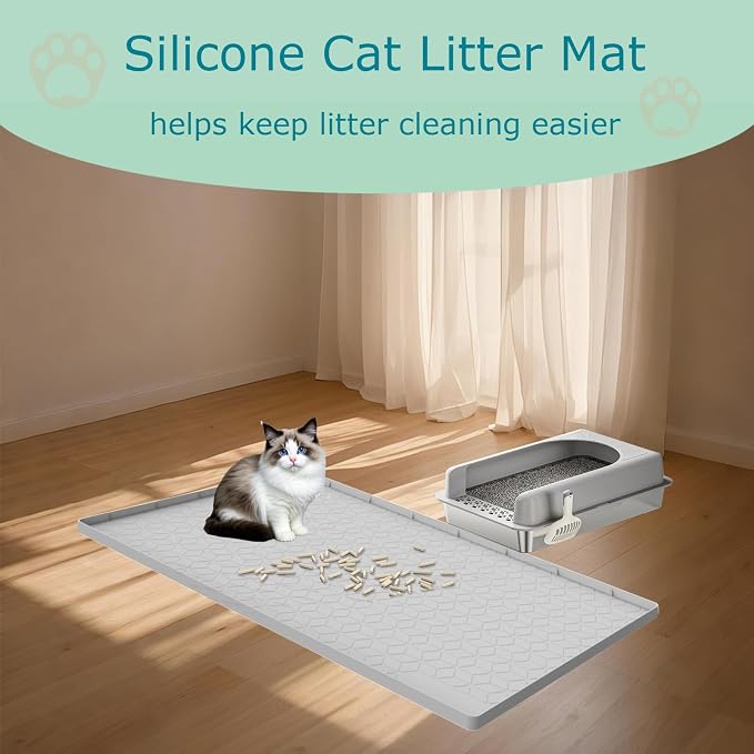 Cat Litter Mat for Litter Box, Silicone Large Cat Litter Trapping Mat - 40x28 in, Waterproof & Non-Slip, Durable & Easy Clean, Light Gray - Image 6