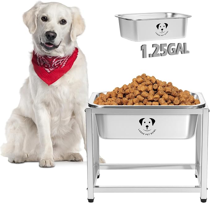 Elevated Dog Water Bowl, Stainless Steel Dog Bowl for Medium Large Dogs, Easy to Clean and Assemble for Outdoor Use 1.25 Gallons Bowl with Full Metal Stand Raised 10.23" by GIXSEGIE