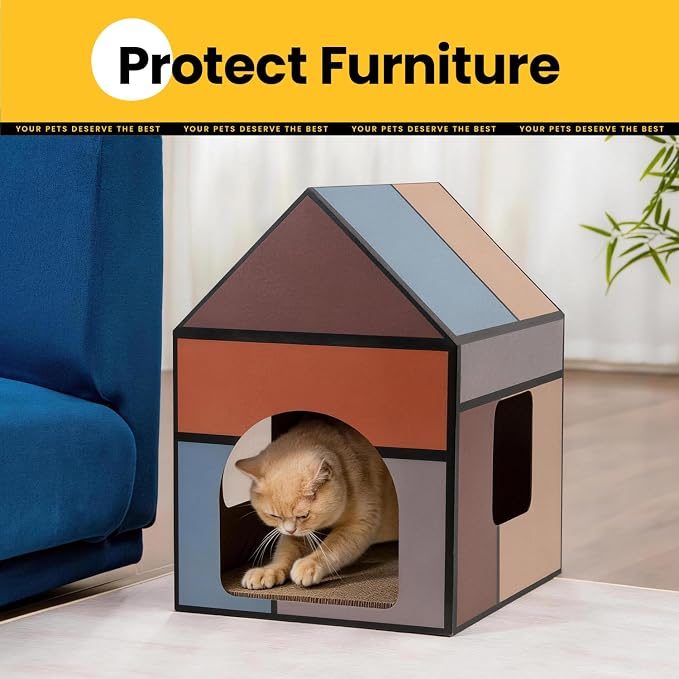 Conlun Large Cat House Scratching Pad Indoor Cave <18 lbs | 2-in-1 cozy cave, heavy-duty recycled cardboard | traps messy crumbs, quick setup | ideal for cats up to 18 lbs - Image 3
