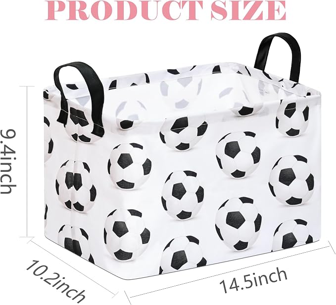 Rectangle Soccer Football Storage Basket | Gift Storage, Home Shelf Organizer Box, Clothes Laundry Hamper, Nursery Basket, With Handles - Image 2