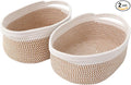 JMvicyroam Small Woven Basket, Empty Gift Basket, White&Brown Block/2 Pack | Small Gift Basket, Cotton Rope, 12 x 8 x 85 in, Handles, Includes Ribbon and Bag, Birthday Gift Basket by JMvicyroam