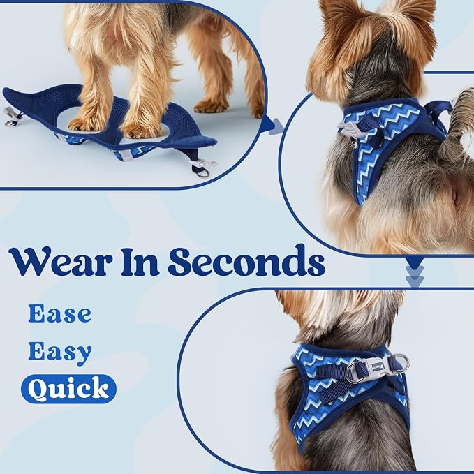 rabbitgoo Step-in Small Dog Harness, Puppy Vest for Small Medium Sized Pet | Easy Put on and off, Lightweight, Soft, Breathable Quick-Dry Air Mesh for Comfortable Secure Walking, Blue Zigzag L - Image 6
