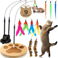 Cat Toys For Indoor Cats: Interactive Cat Toy Wand, 9 Feathers Wand Lures | Sturdy floor base prevents aggressive toppling, Secure suction cups to glass windows, Swap feather lures for daily variety by GADGETSOLOGY