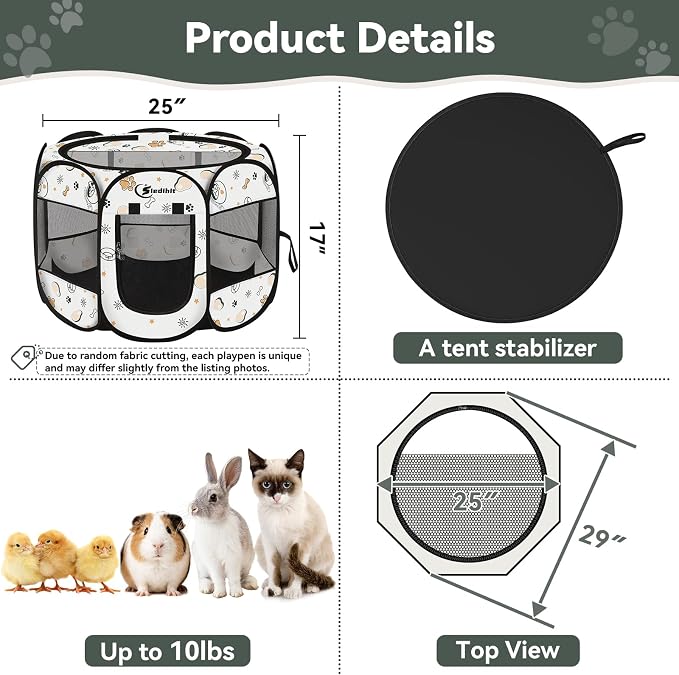 Siedihit Dog Cat Playpen, Puppy Pet Playpen Indoor for Small Dog Crate Tent | Cage Outdoor, Portable Pop Up Dogs Enclosure Kennel with Carrying Case for Dogs/Cats/Rabbits (Cute, Small) - Image 3
