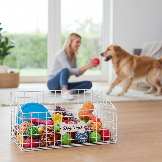 Dog Toy Bin-Dog Toy Basket-Metal Storage Box-Chew-Proof Dog Food Toy Storage Container-Dog Storage Organizer-For Puppy Leash,Accessories,Blanket Food Storage Container-(White) - Image 2