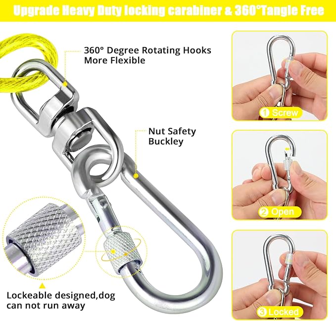 jenico Dog Tie Out Cable - 20 ft Heavy Duty Dog Lead for Yard | Outdoor Runner Cable with Swivel Hook and Shock Spring for Small Medium Large Dogs Up to 500 lbs Dog Tether for Yard Camping - Image 3