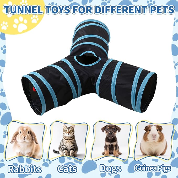 Pet Cat Tunnel, Y-3 Way Tunnels for Indoor Cats, Collapsible Pet Tunnel for Kitten, Puppy, Rabbit, 25cm-Wide Tunnels, Durable & Breathable, with Peek Hole Toy Ball - Image 2