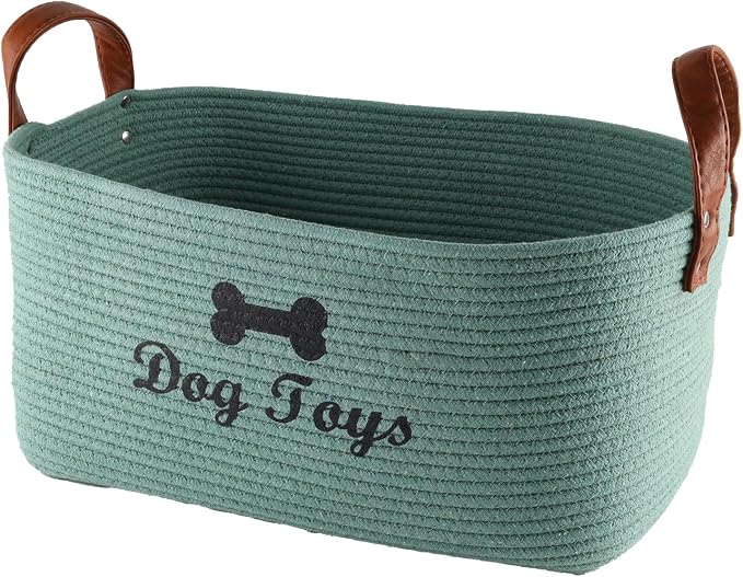 Geyecete X-Large Cotton Rope Dog Basket with Leather handle Blanket Storage Basket Decorative Clothes Hamper Basket | Extra Large Baskets for Blankets or Laundry-Geen by Geyecete