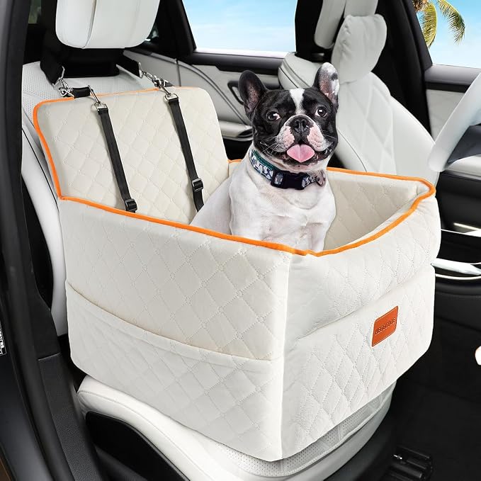 HEGGCOOE Dog Car Seat for Small Medium Dogs, Memory Foam Dog Booster Seats with Thick Cushion for Dogs Under 35lbs, Detachable Washable Pet Car Seat Travel Bed with Storage Pockets,2 Safety Belt by HEGGGCOOE