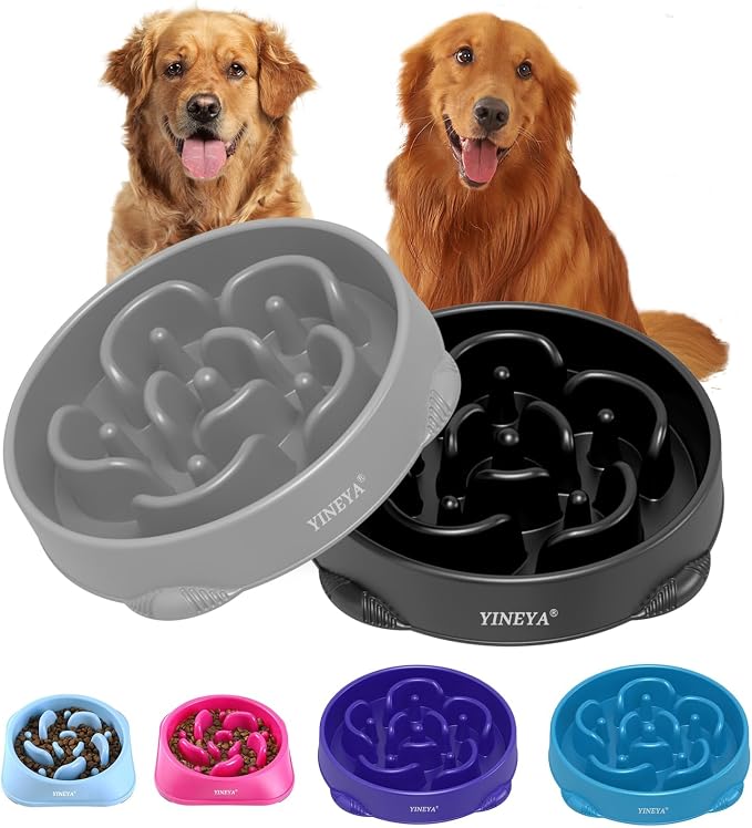 YINEYA 4 Cups Slow Feeder Dog Bowls Large Breed, Anti-Choking Pet Supplies, Maze Dog Food Bowl, Puzzle Feeder That Slow Down Eating 2PCS by YINEYA